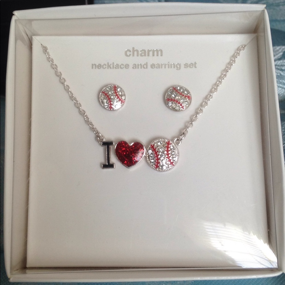 Cute baseball necklace and earring set